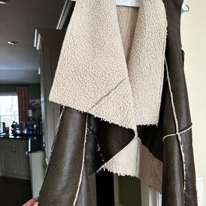 Shearling Lined Brown and Cream Women's Jacket